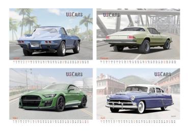 A2 Wandkalender 2024 mit Motiven von US-Cars